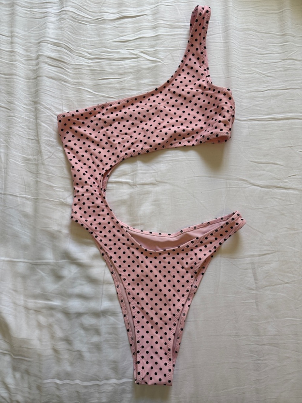Asymmetrical Pink Polka Dot Cutout One-Piece Swimsuit